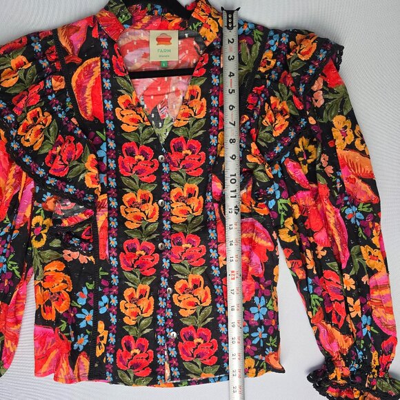NWOT FARM Rio Black Spring Banana Multicolor Long Sleeve Shirt Size Small - Picture 7 of 8